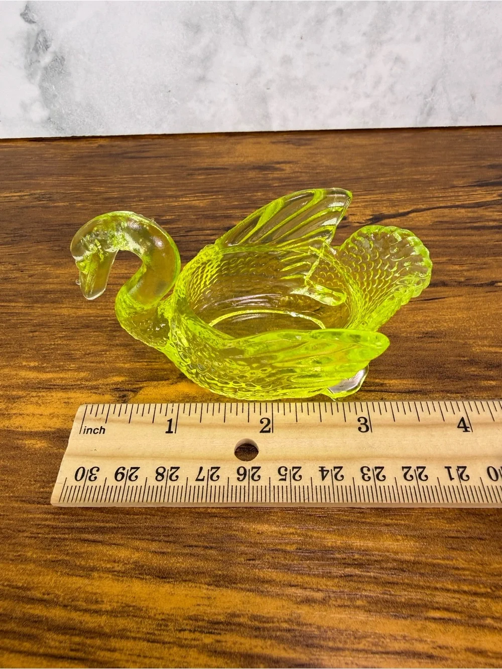Mosser Glass Uranium Vaseline Swan Open Salt Cellar Dish UV Glow Vintage